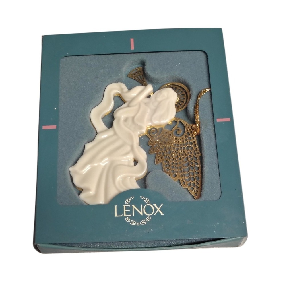 Lenox Herald Angel Porcelain Gold Off White Wings Christmas Ornament, in box‎